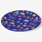 キッズロボット誕生日パーティーブルーおもしろいマンガ ペーパープレート (アングル)