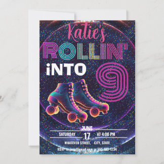 キッズローラースケートで滑る誕生日パーティーカスタム 招待状
