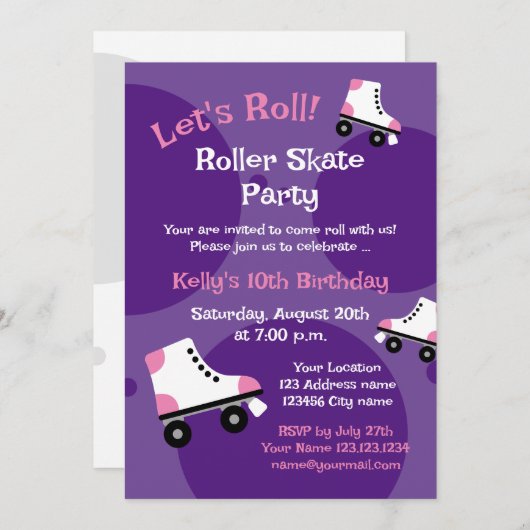 キッズローラースケートバースデーパーティ招待状 招待状 (正面/裏面)