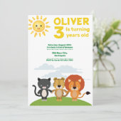 キッズワイルドカワイイ動物3歳の誕生日 招待状 (スタンド正面)