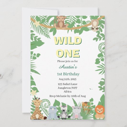 キッズワイルドワン1歳の誕生日パーティの招待状 招待状 (正面)