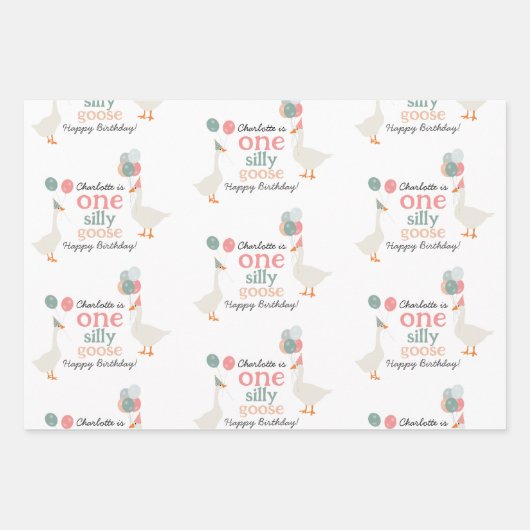 キッズワン間抜けグース1stかわいい誕生日名前をカスタムする ラッピングペーパーシート (正面3)