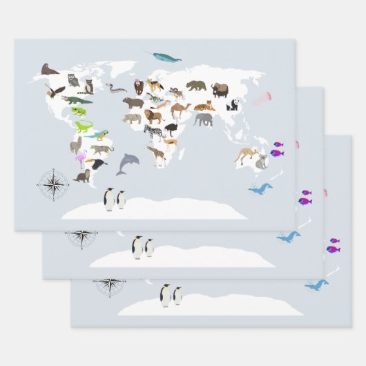 キッズワールドマップアニマル ラッピングペーパーシート (セット)