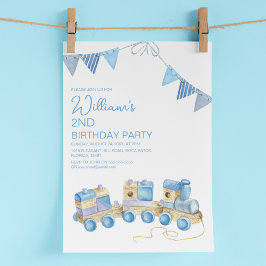 キッズヴィンテージトイ列車の水の色の誕生日パーティー 招待状