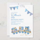 キッズヴィンテージトイ列車の水の色の誕生日パーティー 招待状 (正面)