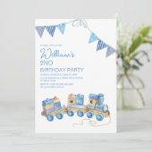 キッズヴィンテージトイ列車の水の色の誕生日パーティー 招待状 (スタンド正面)