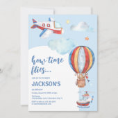 キッズヴィンテージ航空水の色の誕生日パーティー 招待状 (正面)
