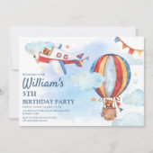 キッズヴィンテージ航空水の色の誕生日パーティー 招待状 (正面)