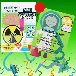キッズ不機嫌サイエンティスト科学研究所誕生日招待状 招待状