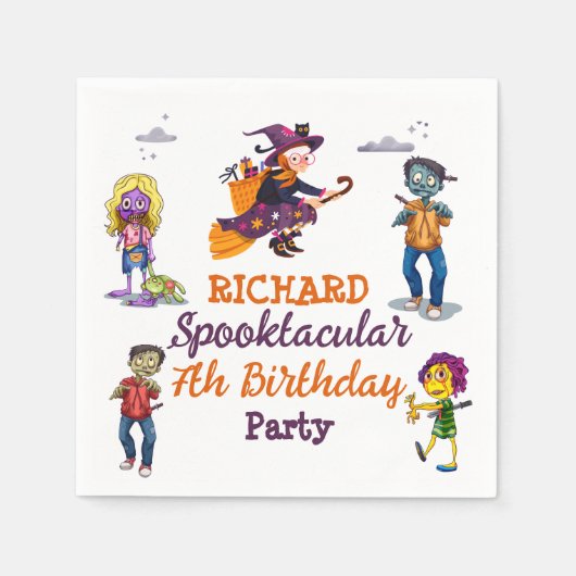 キッズ不気味ハロウィーンのコスチュームBir紙ナプキン スタンダードカクテルナプキン (正面)