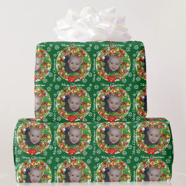 キッズ写真テンプレートクリスマスツリーオーナメントベビー ラッピングペーパー