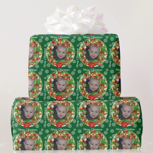 キッズ写真テンプレートクリスマスツリーオーナメントベビー ラッピングペーパー