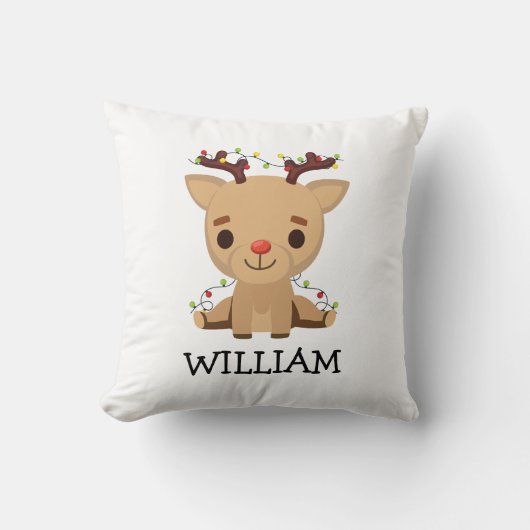 キッズ初めてのクリスマスかわいいトナカイ名 クッション (正面)