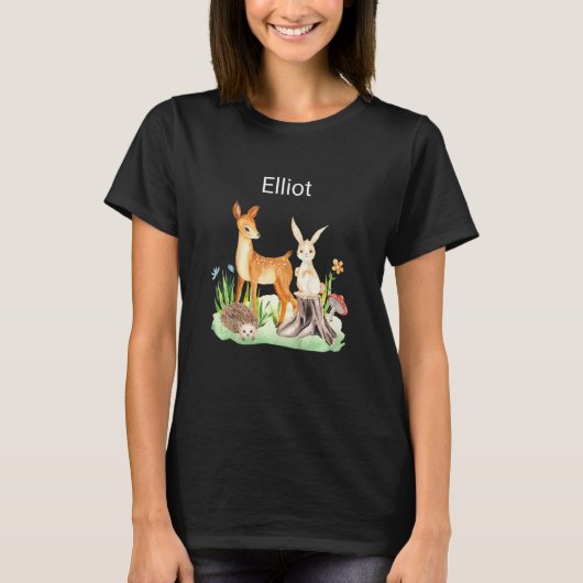 キッズ動物の鹿ウサギのハリネズミElliot Tシャツ (正面)