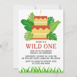 キッズ動物ジャングルの野生の1歳 招待状