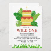 キッズ動物ジャングルの野生の1歳 招待状 (正面/裏面)