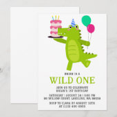 キッズ動物ジャングルの野生の1歳 招待状 (正面/裏面)