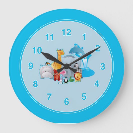 キッズ動物園の動物の壁時計 ラージ壁時計 (正面)