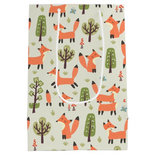 キッズ可愛い遊キツネランニングズの森 ミディアムペーパーバッグ (裏面)