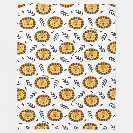キッズ名入りジャングルライオン模様 フリースブランケット (正面)