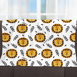 キッズ名入りジャングルライオン模様 フリースブランケット