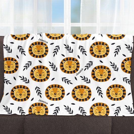 キッズ名入りジャングルライオン模様 フリースブランケット