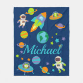 キッズ名前をカスタムする宇宙ロケット船 フリースブランケット (正面)