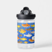 キッズ名前をカスタムする魚をテーマにした海 ウォーターボトル (正面)