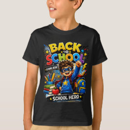 キッズ向けバックトゥスクールTシャツ | スクールヒーロースーパーヒーローデザイン Tシャツ