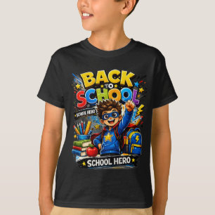 キッズ向けバックトゥスクールTシャツ スクールヒーロースーパーヒーローデザイン Tシャツ