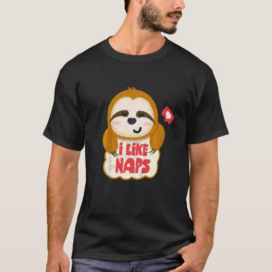 キッズ好き昼寝かわいいナマケモノ Tシャツ (正面)