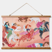 キッズ妖精&ドラゴンピンク妖精イラストレーション 吊り下げ型タペストリー (正面)