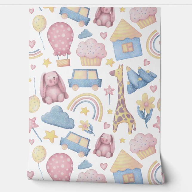 キッズ子供部屋ベビートイズプリント 壁紙 (ほどく)