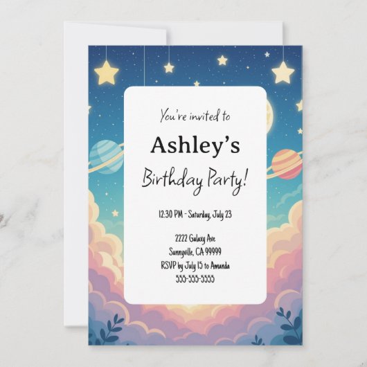 キッズ宇宙をテーマにした誕生日パーティー 招待状 (正面)