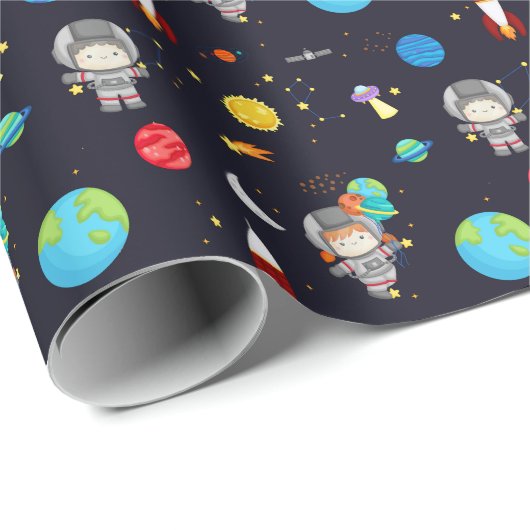 キッズ宇宙テーマパターン ラッピングペーパー (ロールコーナー)