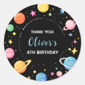 キッズ宇宙惑星と星誕生日ありがとう ラウンドシール (正面)