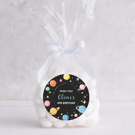 キッズ宇宙惑星と星誕生日ありがとう ラウンドシール