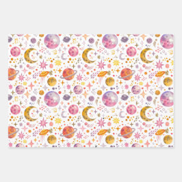 キッズ宇宙惑星の白い背景 ラッピングペーパーシート