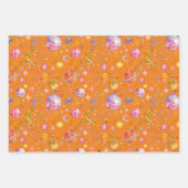 キッズ宇宙惑星オレンジ色の背景 ラッピングペーパーシート (正面3)
