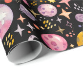キッズ宇宙惑星ムーンスターズ黒い色の贈り物 ラッピングペーパー (ロールコーナー)