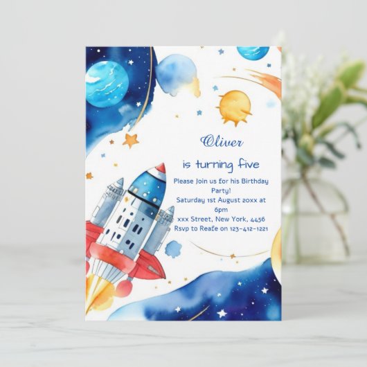 キッズ宇宙誕生日招待状 招待状 (スタンド正面)