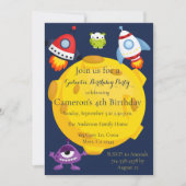 キッズ宇宙銀河系惑星エイリアン誕生日パーティー 招待状 (正面)