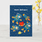 キッズ宇宙飛行士は宇宙旅行を愛 カード (黄色い花)