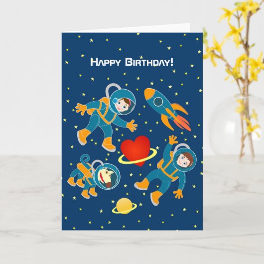 キッズ宇宙飛行士は宇宙旅行を愛 カード (黄色い花)