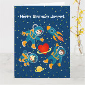 キッズ宇宙飛行士は宇宙旅行を愛 カード (黄色い花)