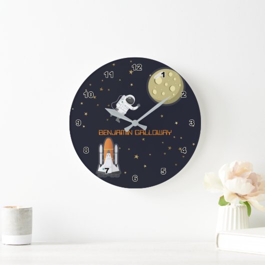 キッズ宇宙飛行士ムーンロケットシ太陽のステムおもしろい ラージ壁時計 (ホーム)