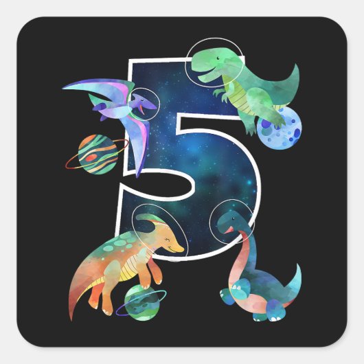 キッズ宇宙飛行士宇宙恐竜第5誕生日 スクエアシール (正面)