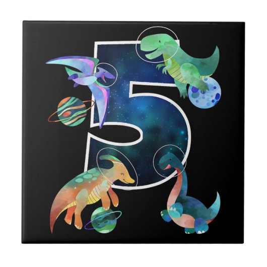 キッズ宇宙飛行士宇宙恐竜第5誕生日 タイル (正面)
