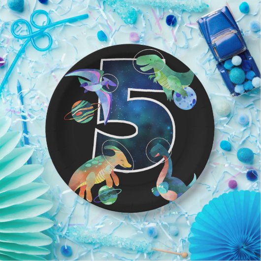 キッズ宇宙飛行士宇宙恐竜第5誕生日 ペーパープレート (パーティー)