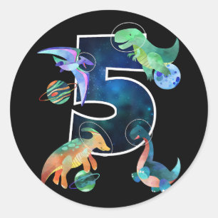 キッズ宇宙飛行士宇宙恐竜第5誕生日 ラウンドシール